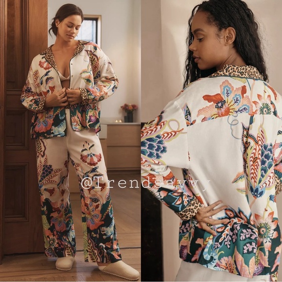 Anthropologie Other - ANTHROPOLOGIE Sarah Gordon Floral Flannel Pajama Top Button Front Sleepwear NWT